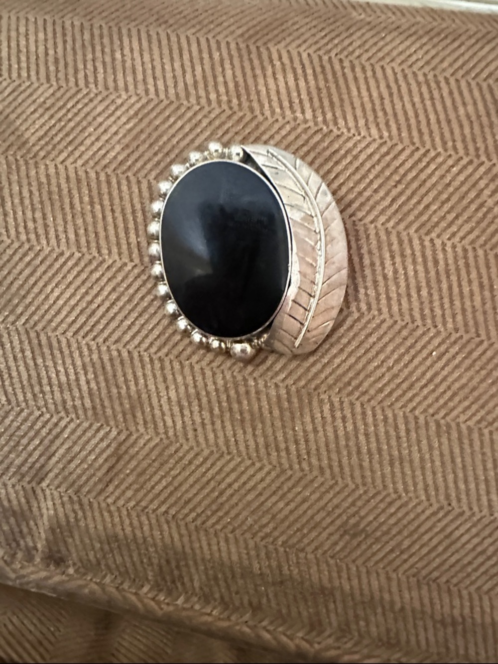 Black Stone Sterling Leaf Statement Ring